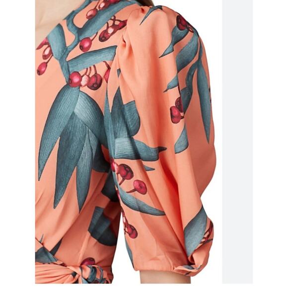 PatBo Heliconia Tropical Wrap Top Orange Size XS Puff Sleeve V-neck Resort L17 - Picture 5 of 10